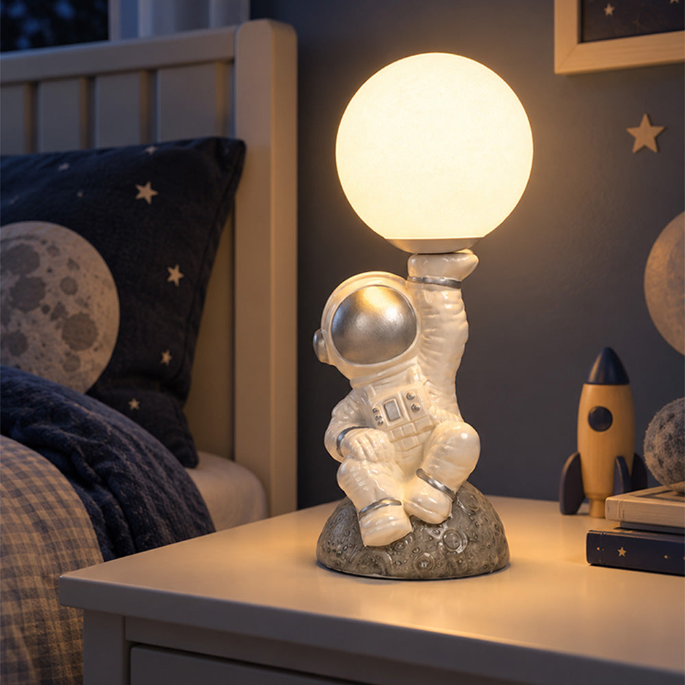 Little Surprise Box, Golden Astronaut Holding Moon, side Bed Table Lamp, Kids Room Decor
