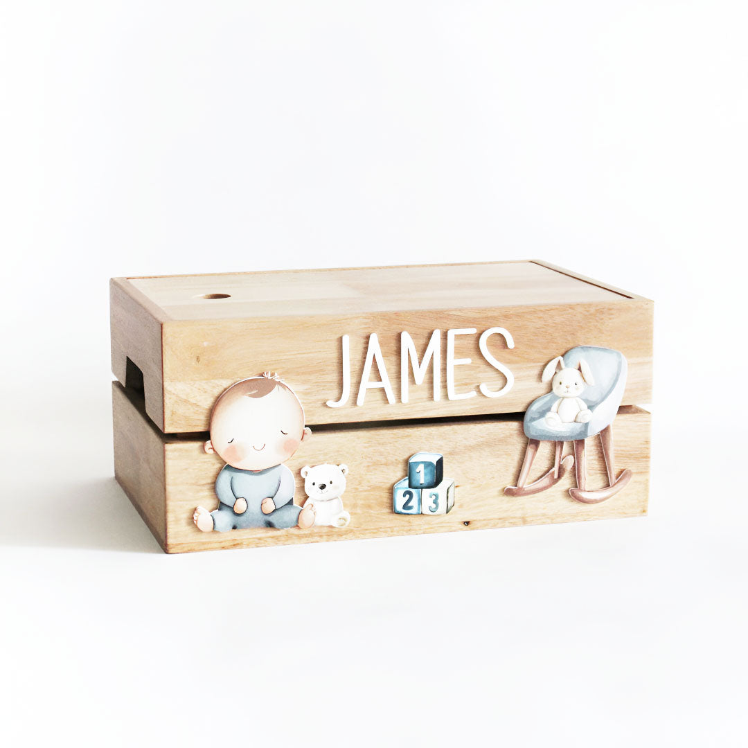 Personalized Wooden Storage Box - Multiple Designs - Baby Boy Theme - image 1
