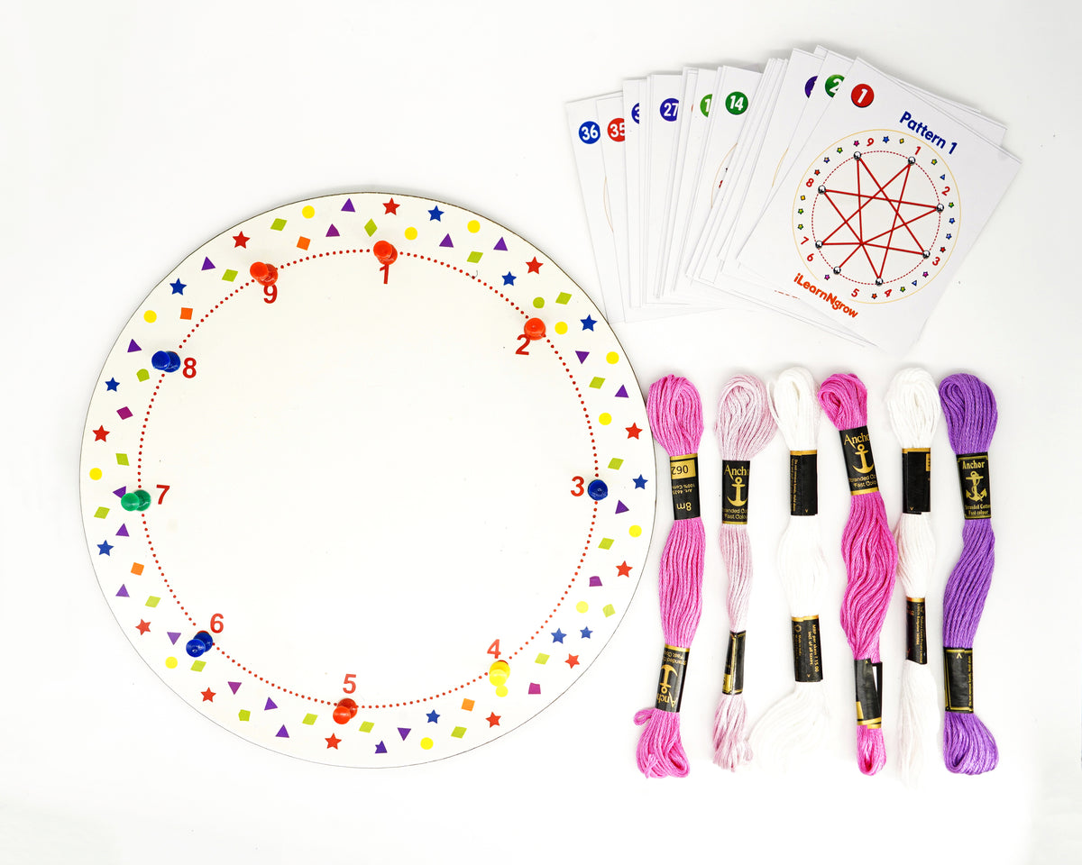 iLearnNGrow Winding Thread Pattern Board with 30 plus pattern cards for Kids Motor Skill Development