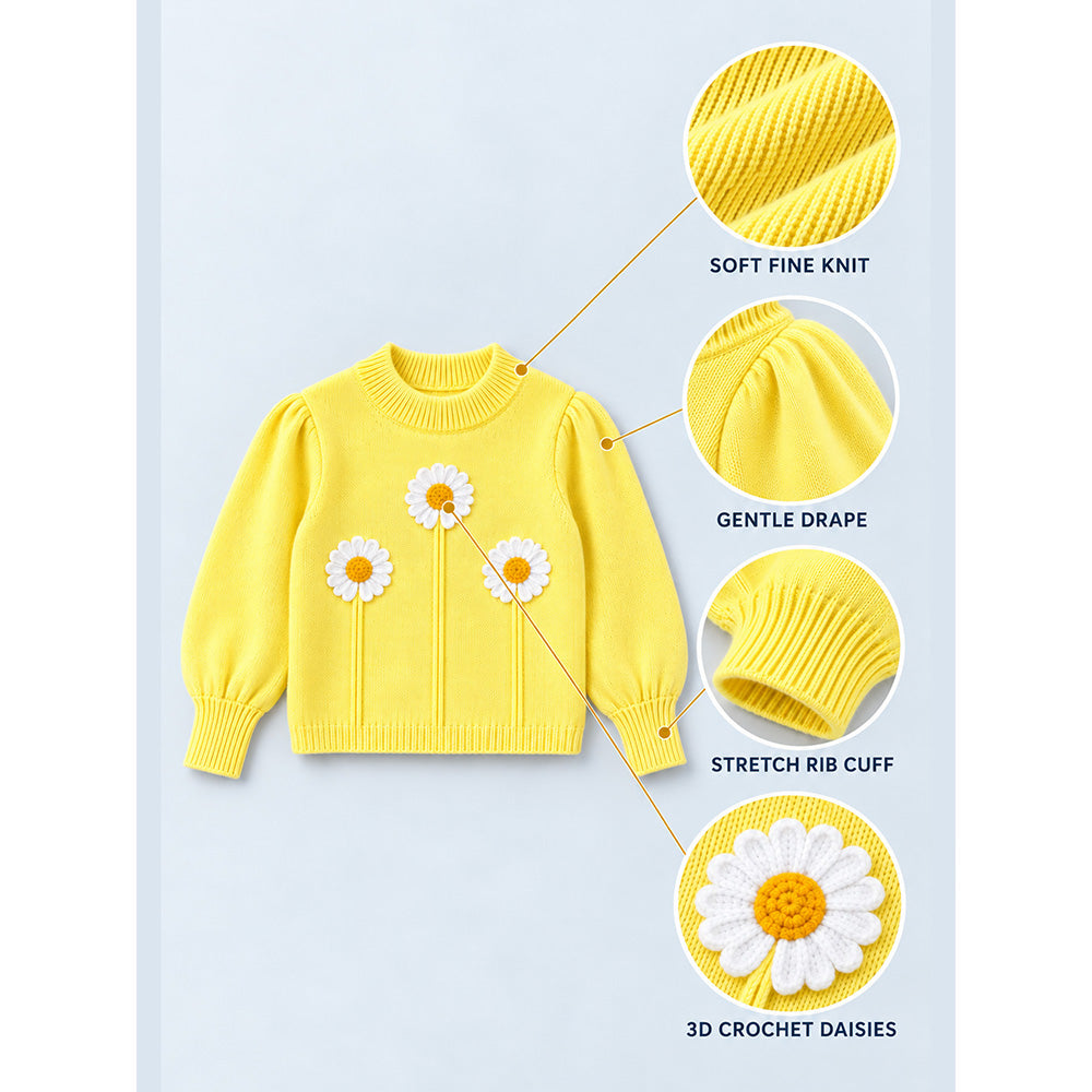 Little Surprise Box, Yellow Daisy Knitted Peplum Winter Cardigan Sweater for Girls