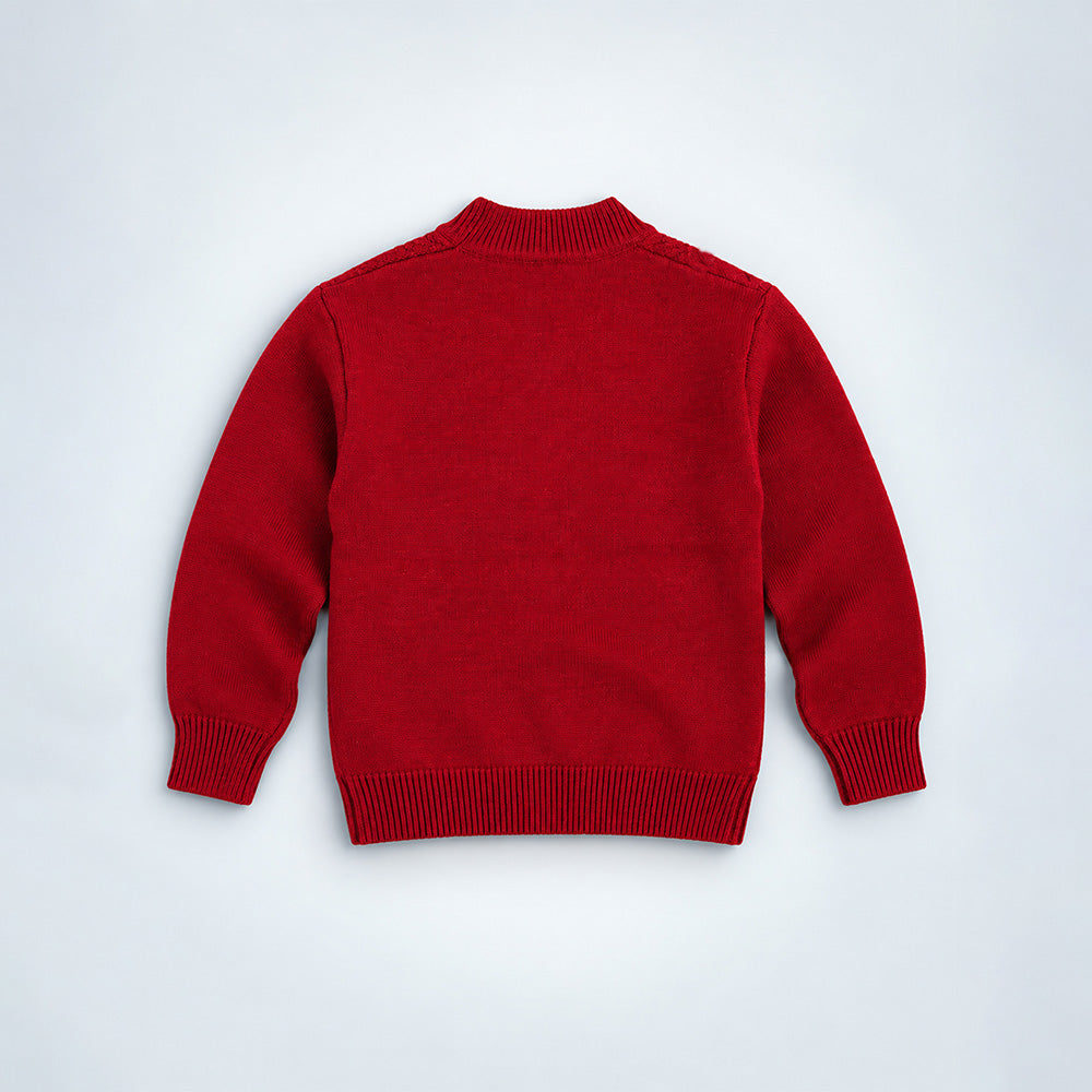Little Surprise Box, Maroon Cable-Knit Winter Cardigan, Christmas Sweater for Kids