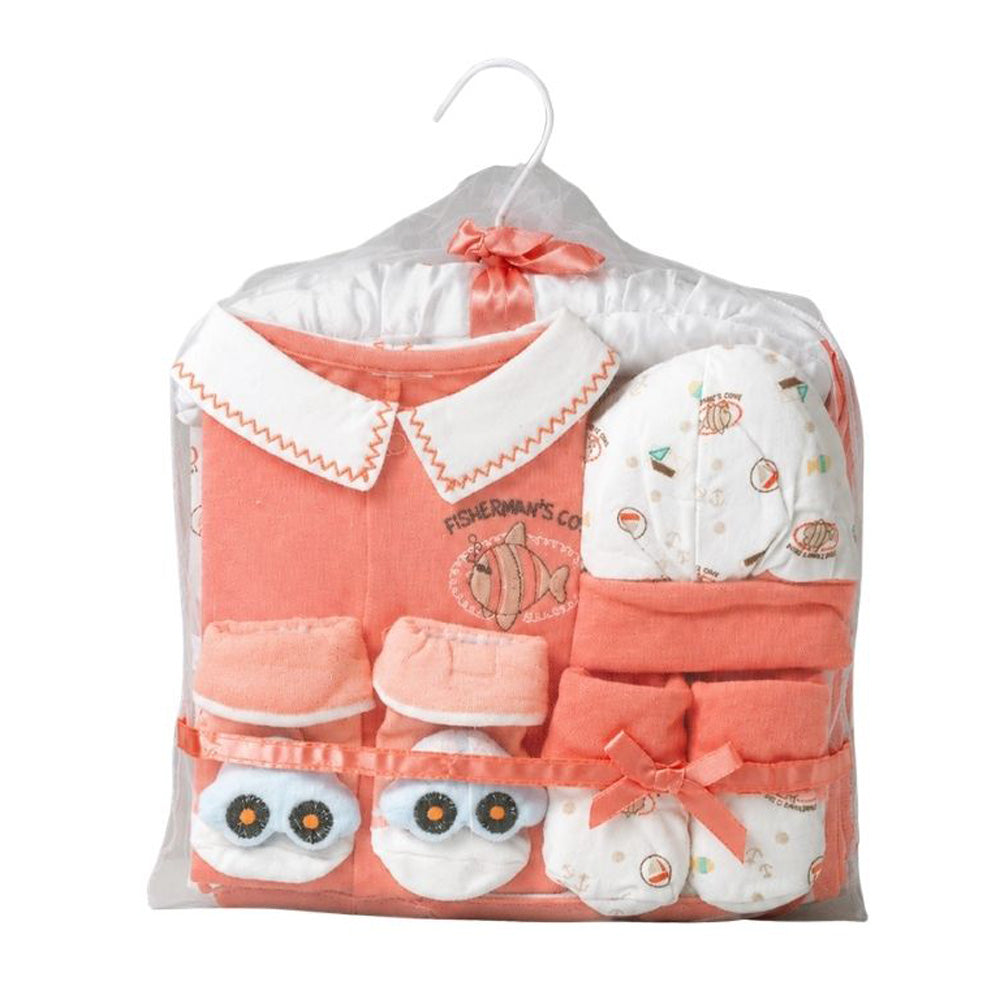 Little Surprise Box 9 Pcs Newborn Baby All Season Wear Net Gift Hamper Set - 0-6M - Peach Fishy - image 1