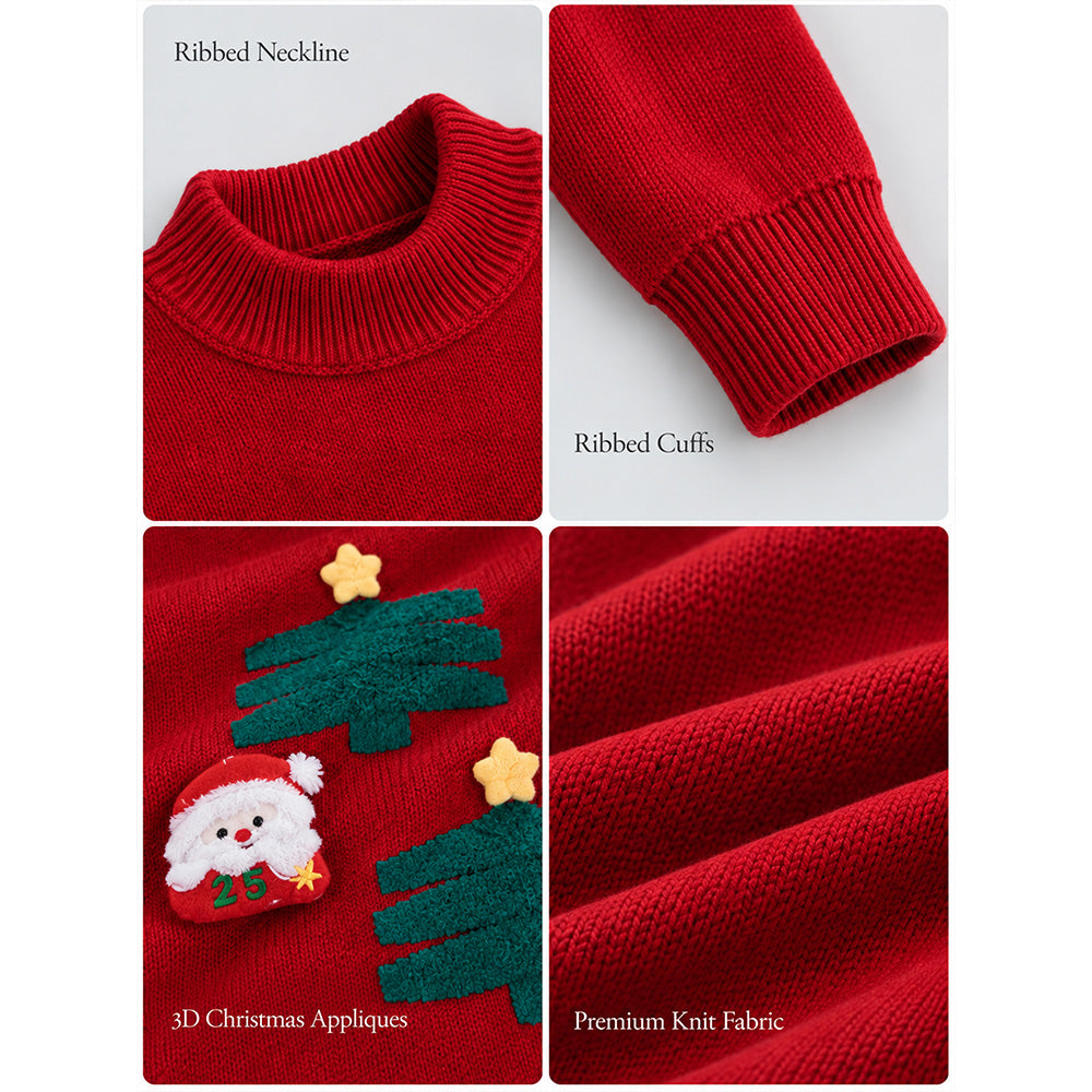 Little Surprise Box, Red Christmas 2 Tree & Santa Knitted Winter Cardigan, Christmas Sweater for Kids