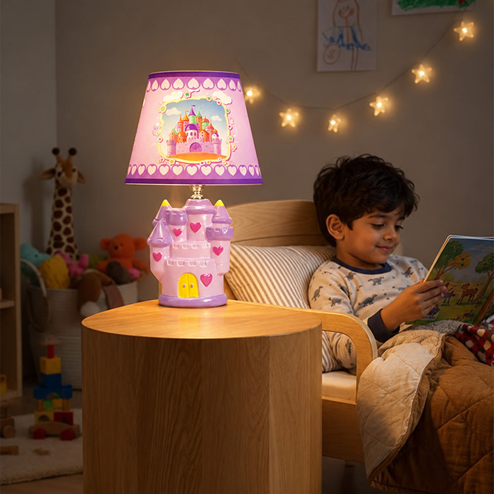 Little Surprise Box, Pink Princess ceramic Castle side Bed Table Lamp, Kids Room Decor