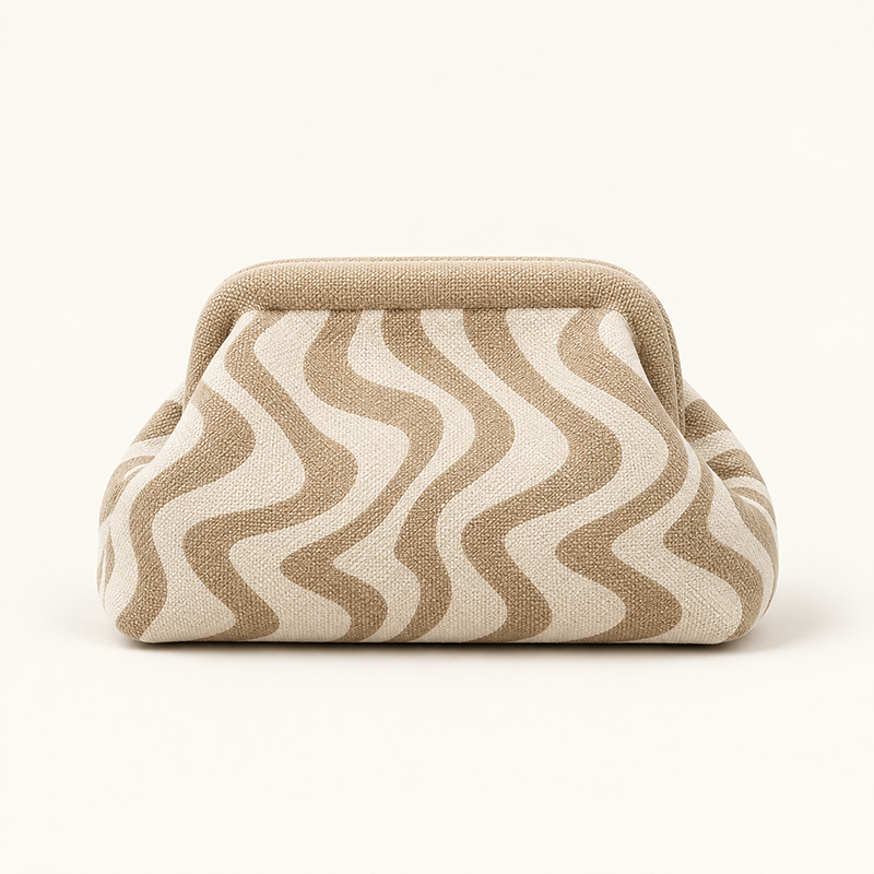 Makuo Pouch - Beige And White Zigzag