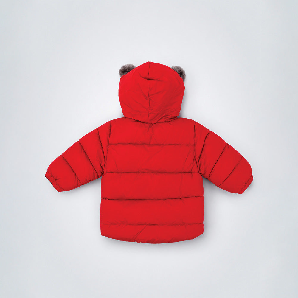Little Surprise Box Red Bear-Ear Faux-Fur Hooded Quilted Winter Jacket for Kids