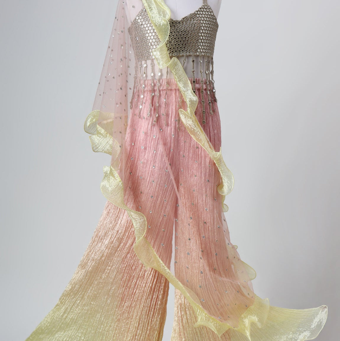 Ombre Mirror Embroidered Choli Palazzo & Dupatta Set - image 4