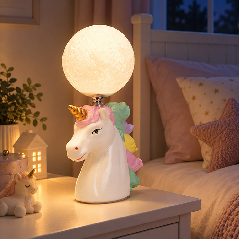 Little Surprise Box, White ceramic Unicorn Moon, side Bed Table Lamp, Kids Room Decor