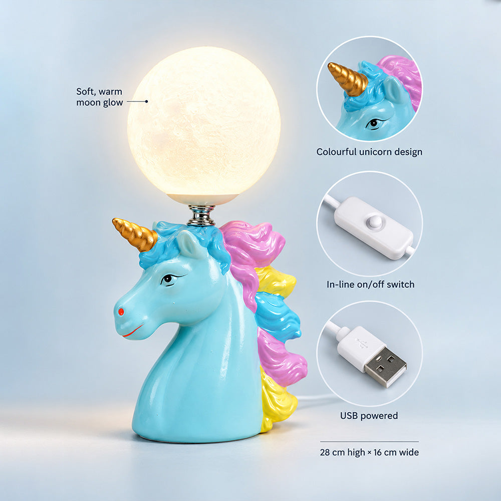 Little Surprise Box, White ceramic Unicorn Moon, side Bed Table Lamp, Kids Room Decor