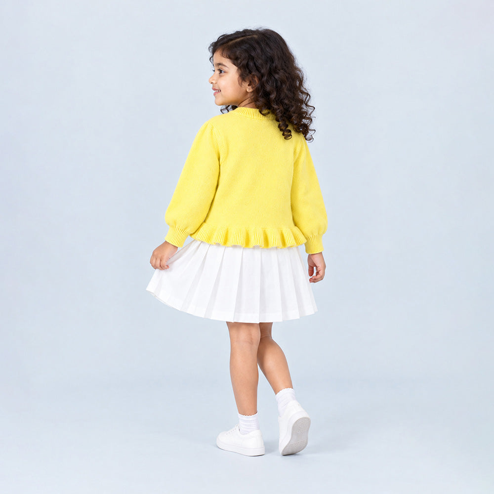 Little Surprise Box, Yellow Daisy Knitted Peplum Winter Cardigan Sweater for Girls