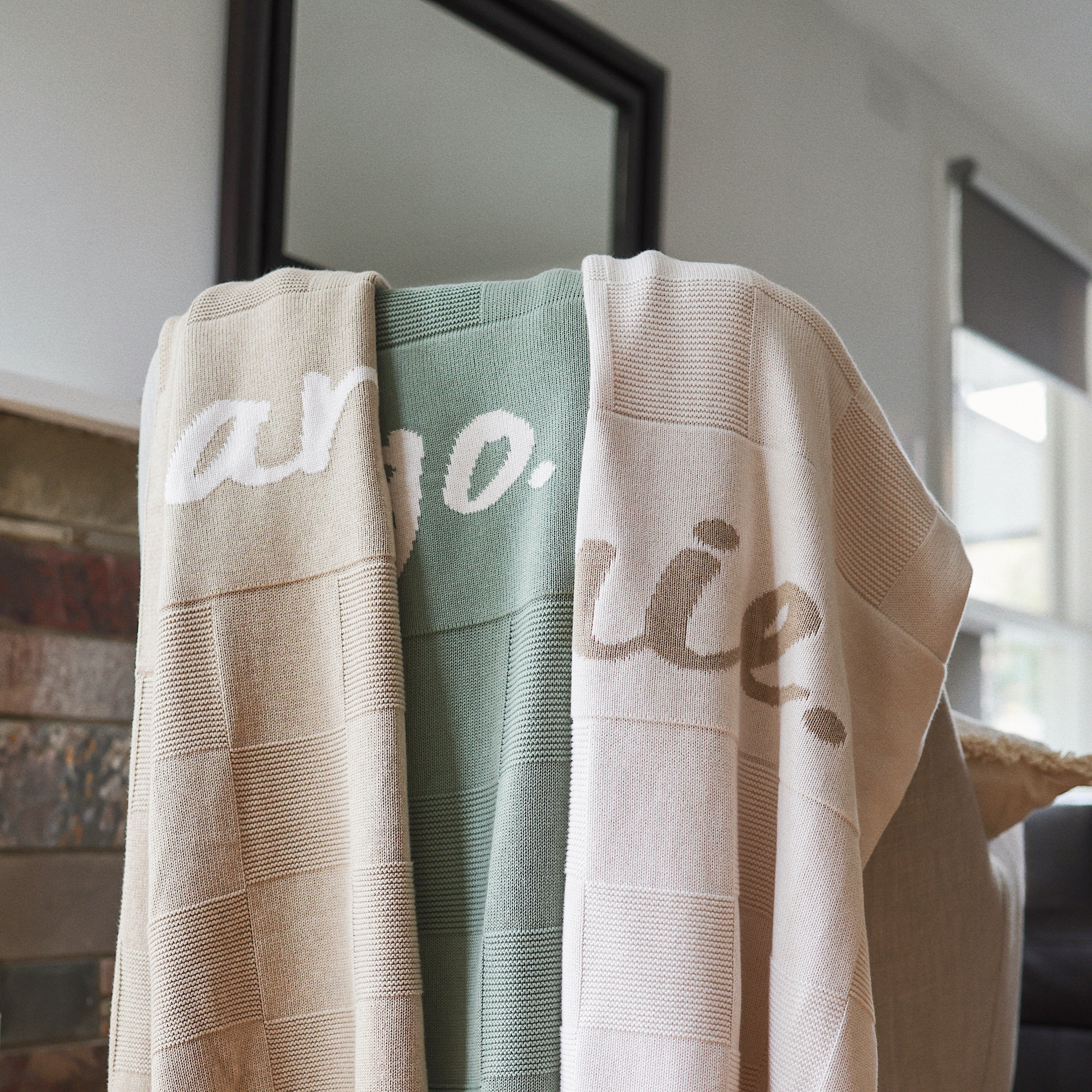 Personalised Name Blanket Collection - Namely Co - Checkerboard - Light Camel / Oatmeal