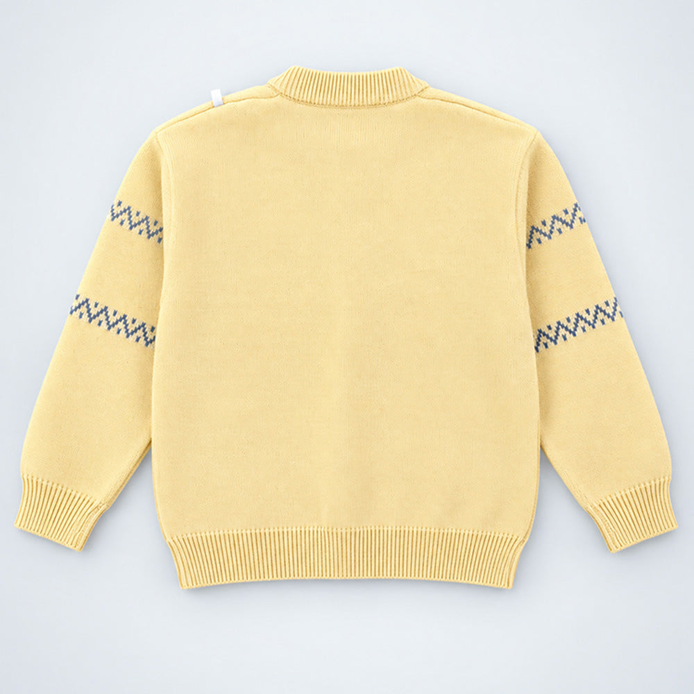 Little Surprise Box, Pastel Yellow Floral Knitted Winter Cardigan Sweater for Kids