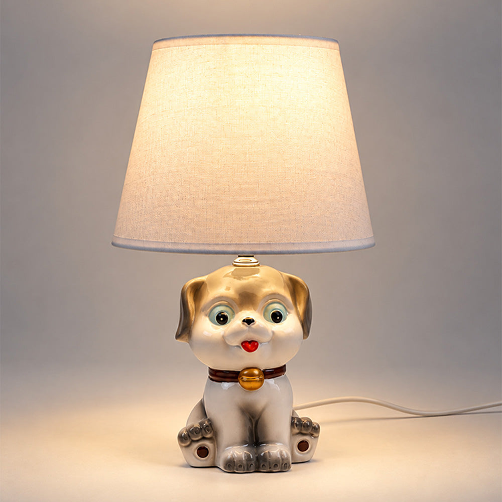 Little Surprise Box, Brown ceramic Dog side Bed Table Lamp, Kids Room Decor