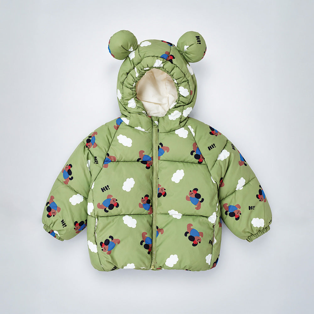 Little Surprise Box Sage Green Puppy & Cloud Quilted Hooded Winter Jacket for Kids