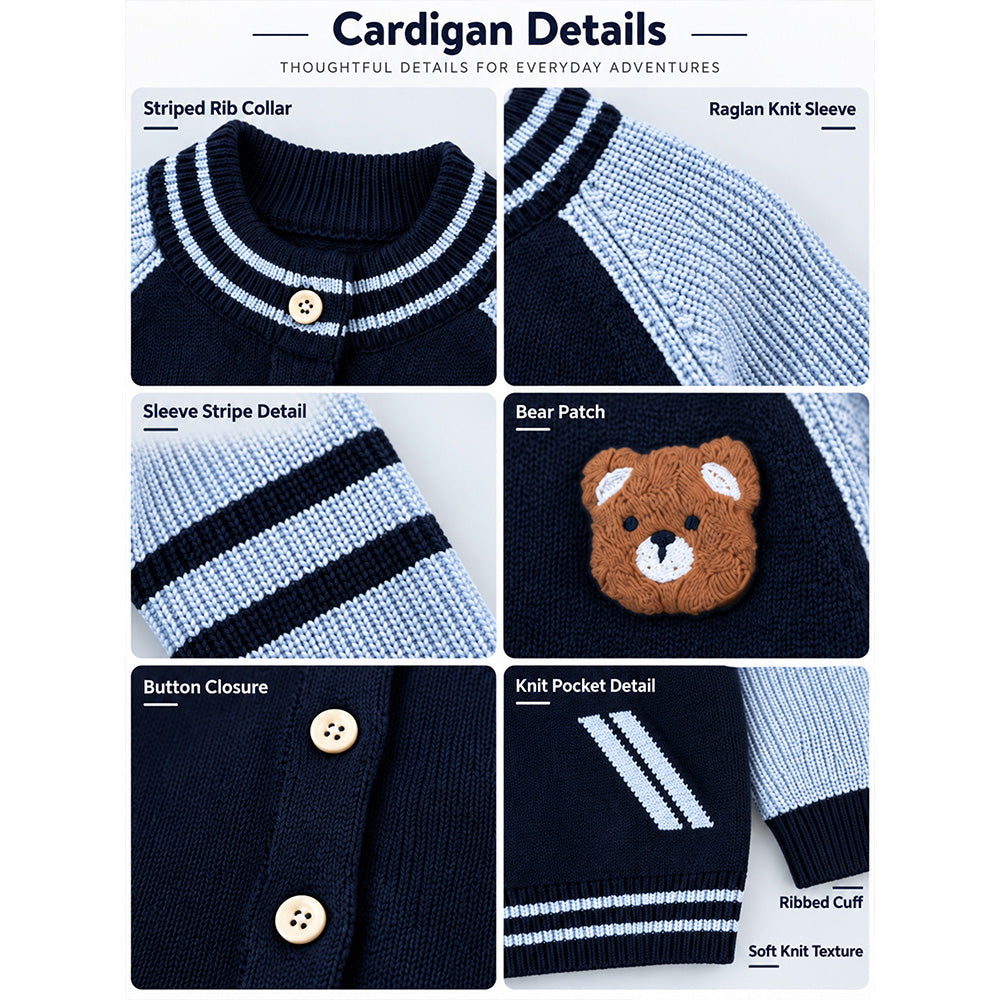 Little Surprise Box, Grey & Navy Blue Puppy Winter Cardigan Sweater for Kids