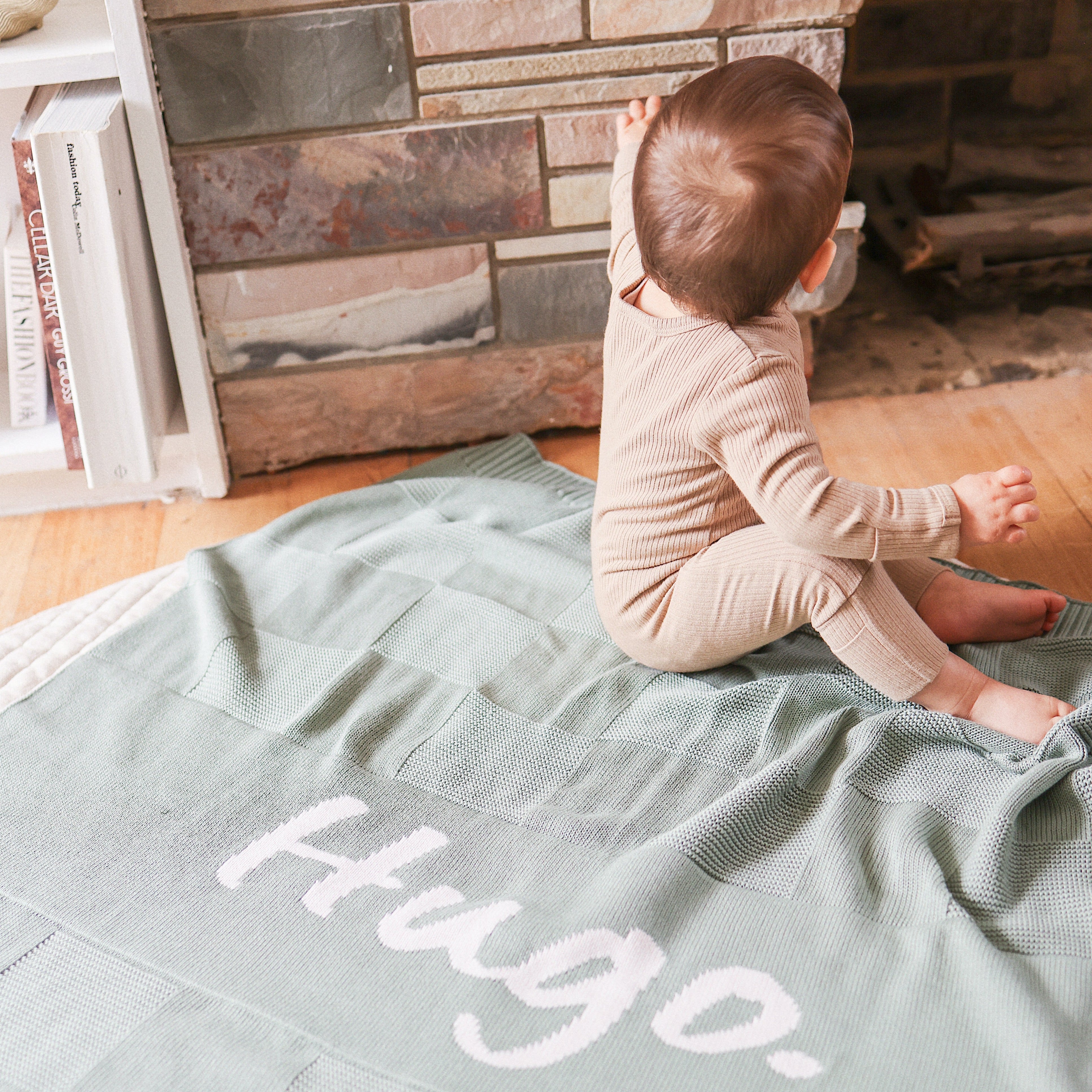 Personalised Name Blanket Collection - Namely Co - Checkerboard - Lilypad / Oatmeal