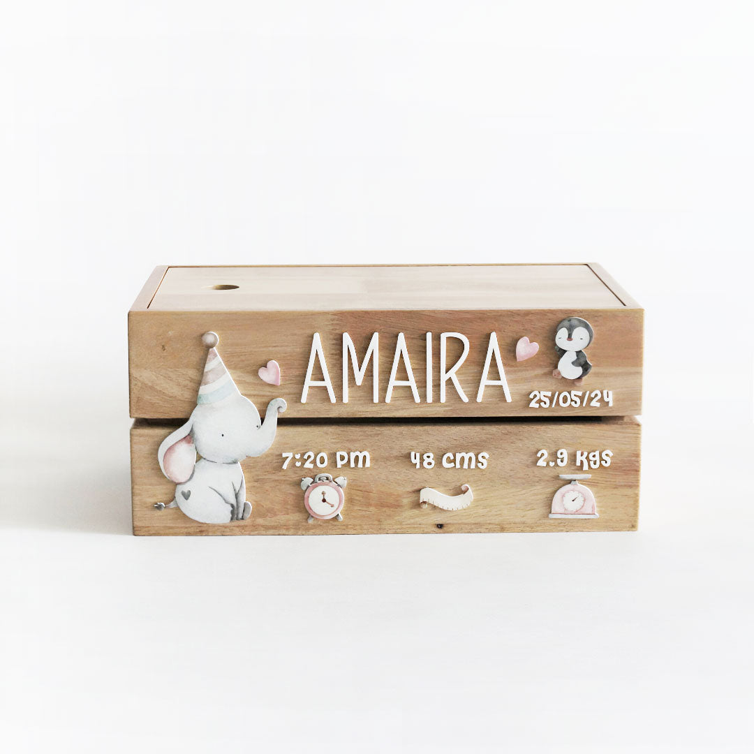 Personalized Wooden Storage Box - Multiple Designs - Birth Statistics Girl Theme - image 2