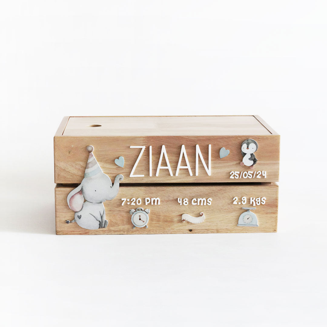 Personalized Wooden Storage Box - Multiple Designs - Birth Statistics Boy Theme - image 2