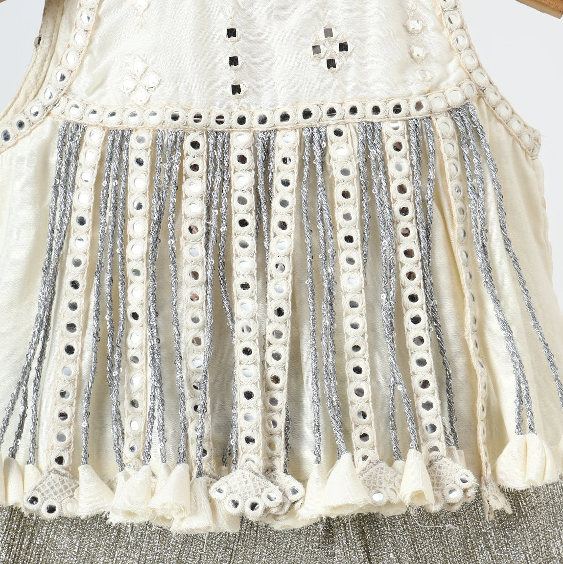 Off White & Silver Grey Mirror Embroidered Crop Top & Palazzo Set - image 1