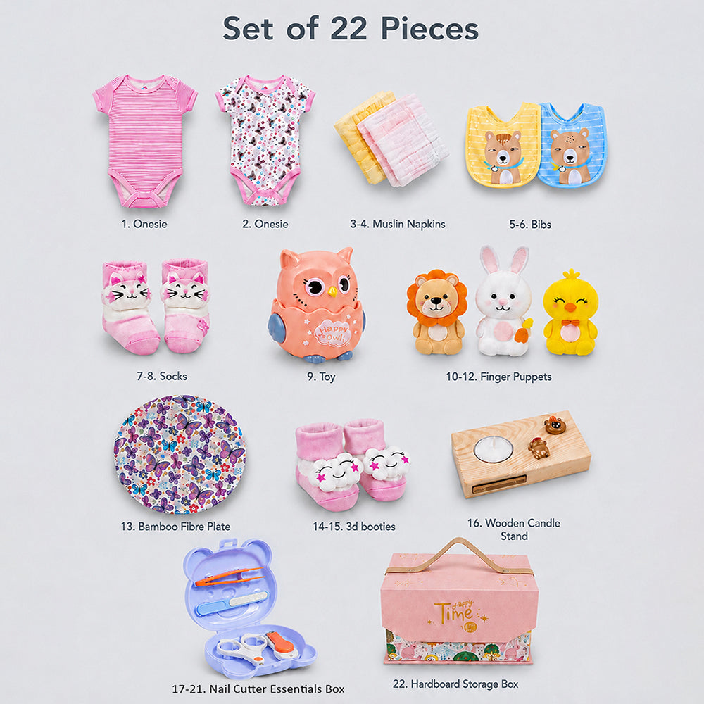 Little Surprise Box 22 pcs, Pink Animals Newborn Baby Girl All Season wear,Gift Hamper set, 0-6 months - image 4
