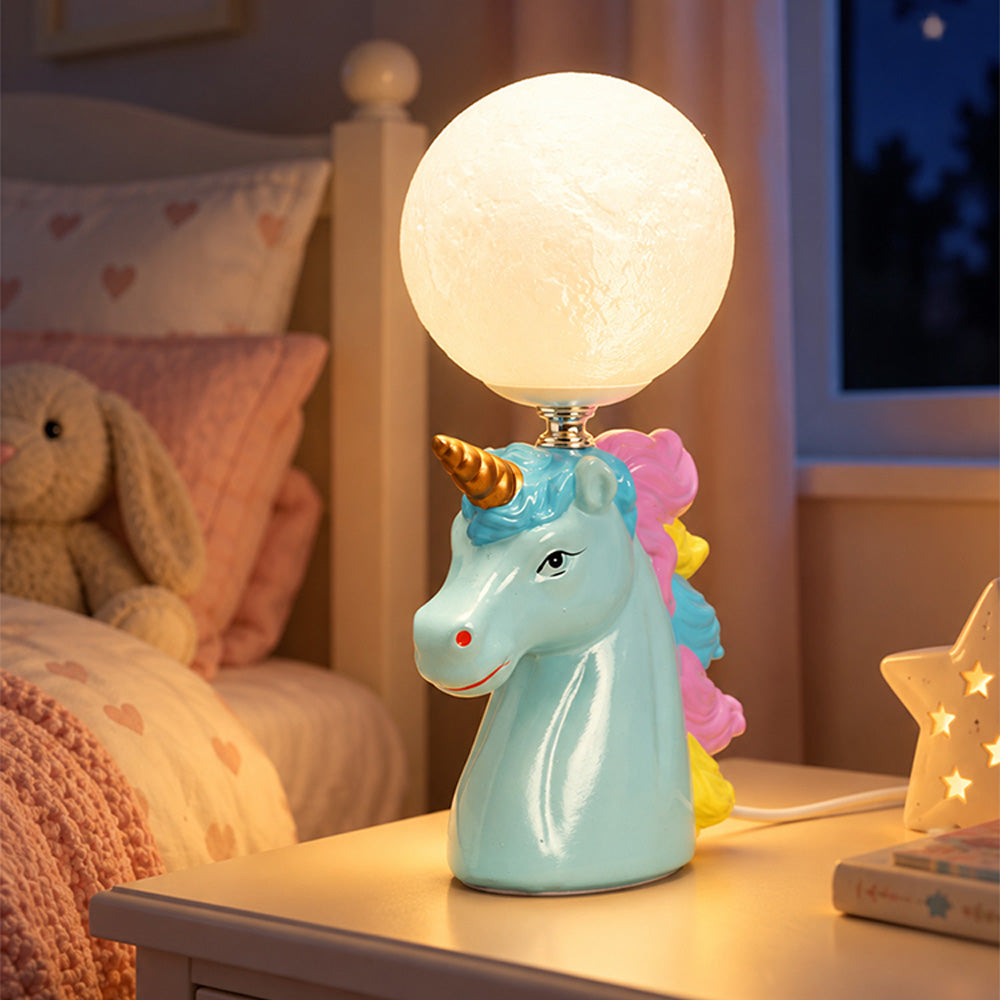 Little Surprise Box, White ceramic Unicorn Moon, side Bed Table Lamp, Kids Room Decor