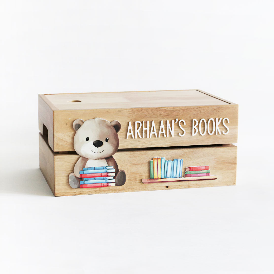 Personalized Wooden Storage Box - Multiple Designs - Books Theme - image 1