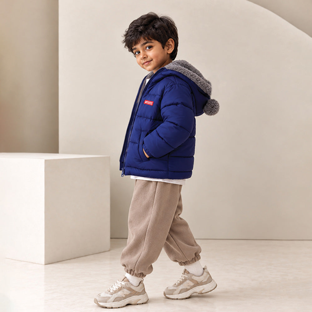 Little Surprise Box Navy Blue Bear-Ear Faux-Fur Hooded Quilted Winter Jacket for Kids