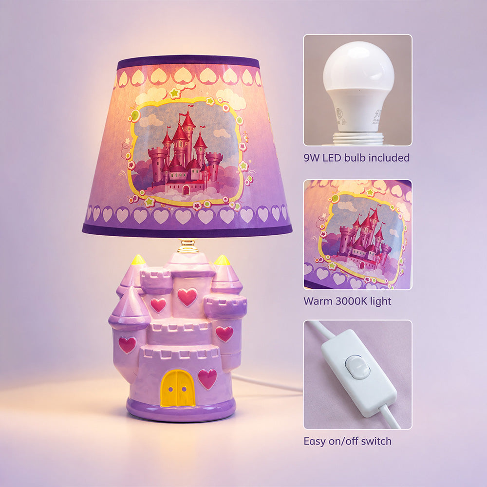 Little Surprise Box, Pink Princess ceramic Castle side Bed Table Lamp, Kids Room Decor