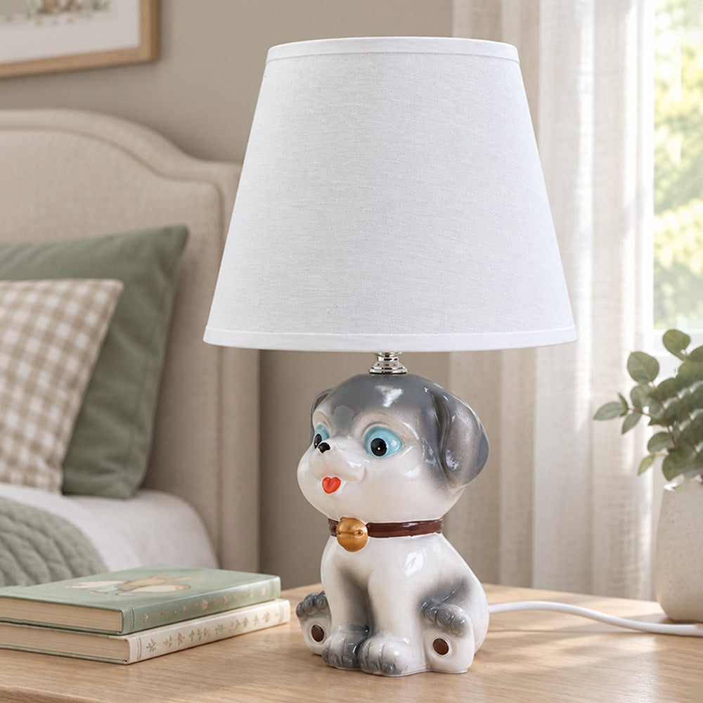 Little Surprise Box, Brown ceramic Dog side Bed Table Lamp, Kids Room Decor