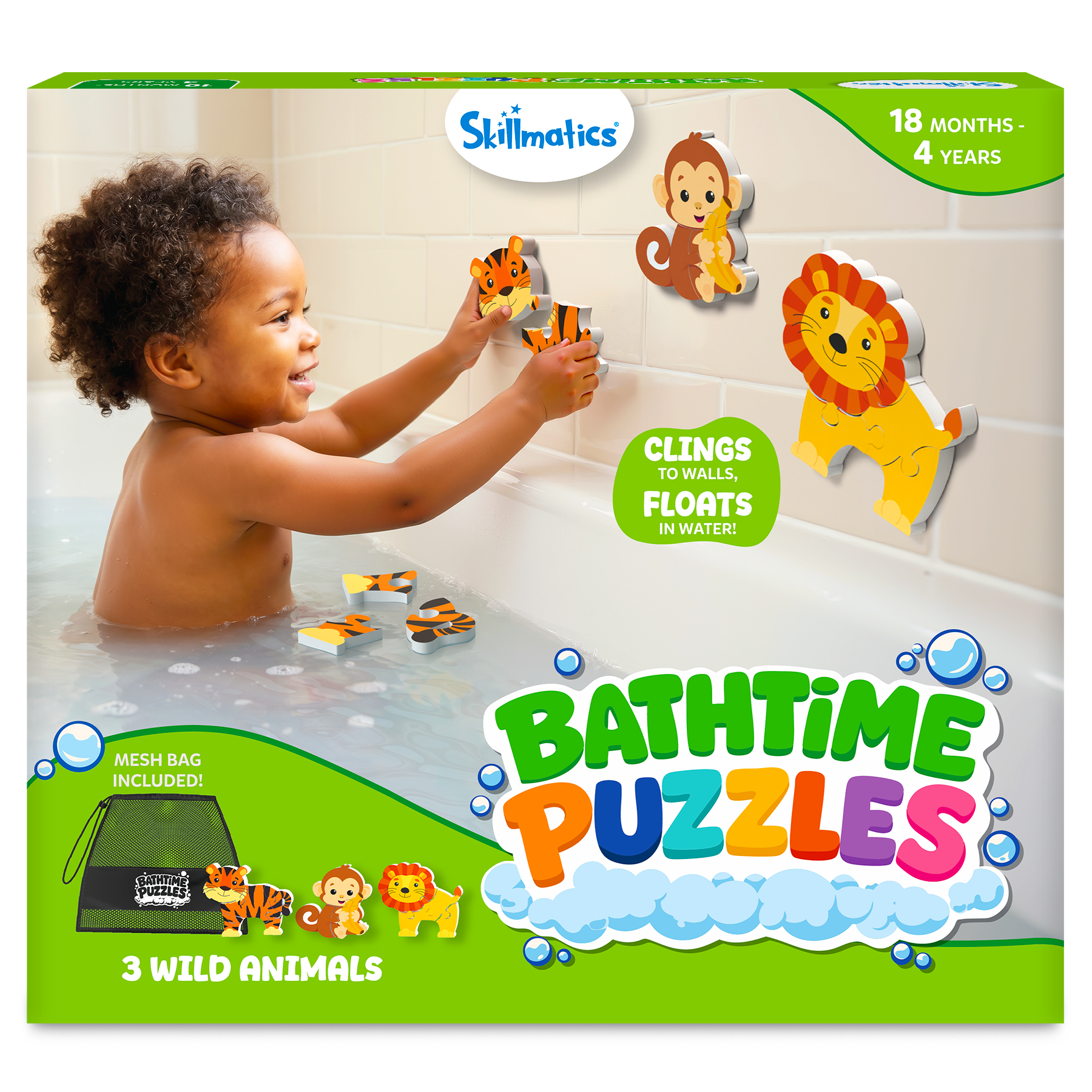 Skillmatics Bathtime Puzzles – Floating Foam Animal Puzzles - Wild Animals