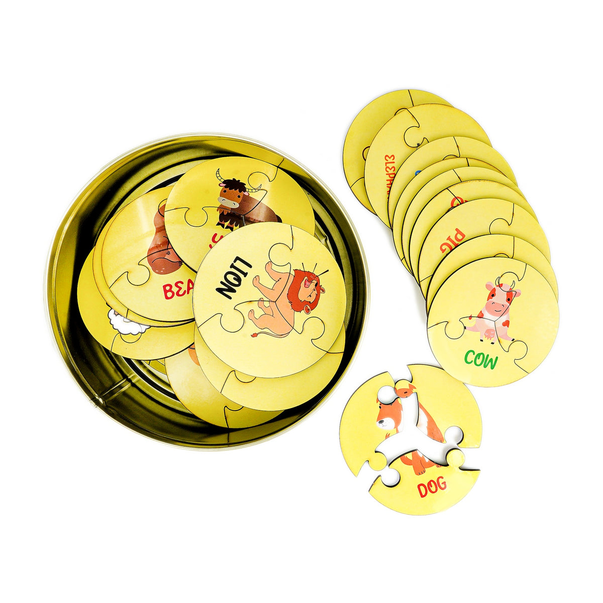 iLearnNGrow 27 Piece Round Animal Puzzle for Kids with Tin Storage Box
