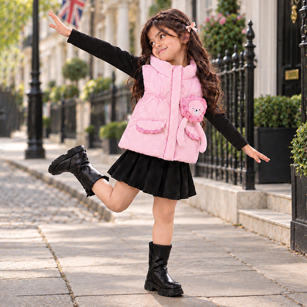 Little Surprise Box Pink Teddy Puffer Sleeveless Winter Jacket for Kids