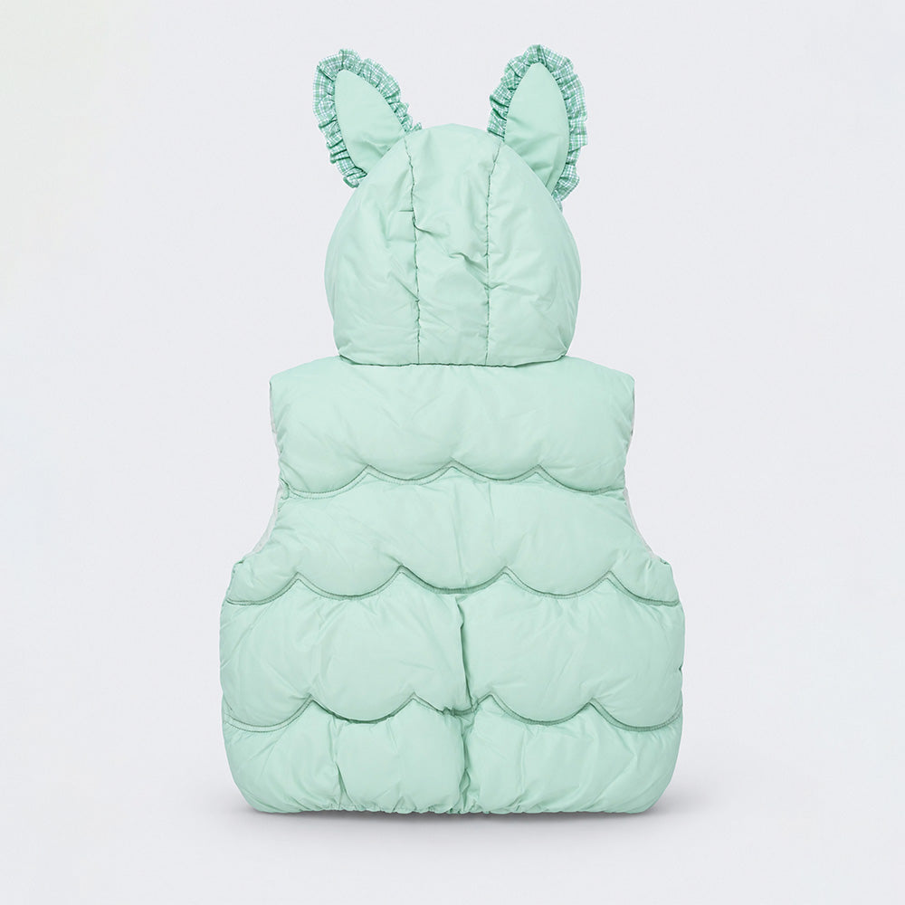 Little Surprise Box Green Bunny-Themed Quilted Hooded Sleeveless Winter Jacket for Kids