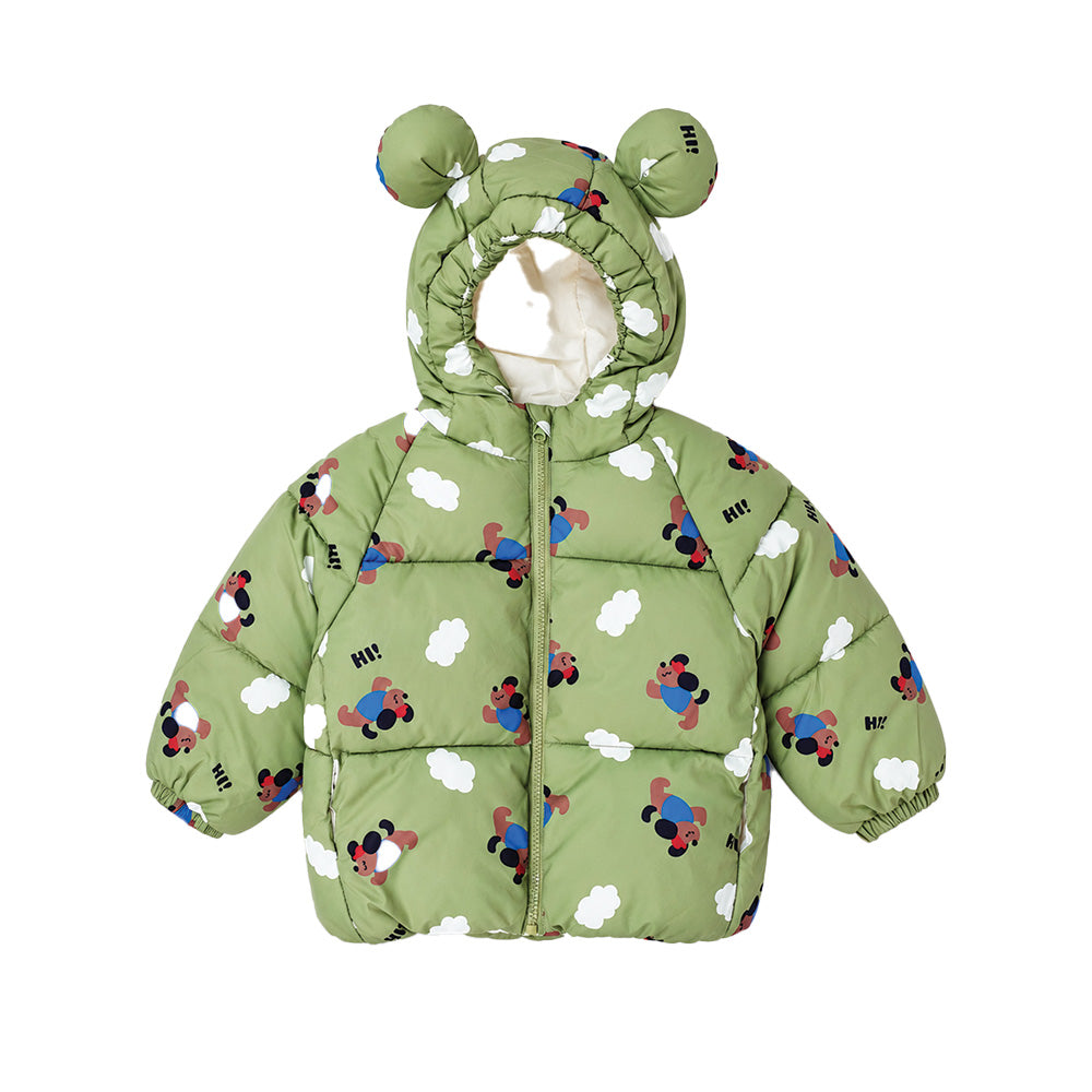 Little Surprise Box Sage Green Puppy & Cloud Quilted Hooded Winter Jacket for Kids