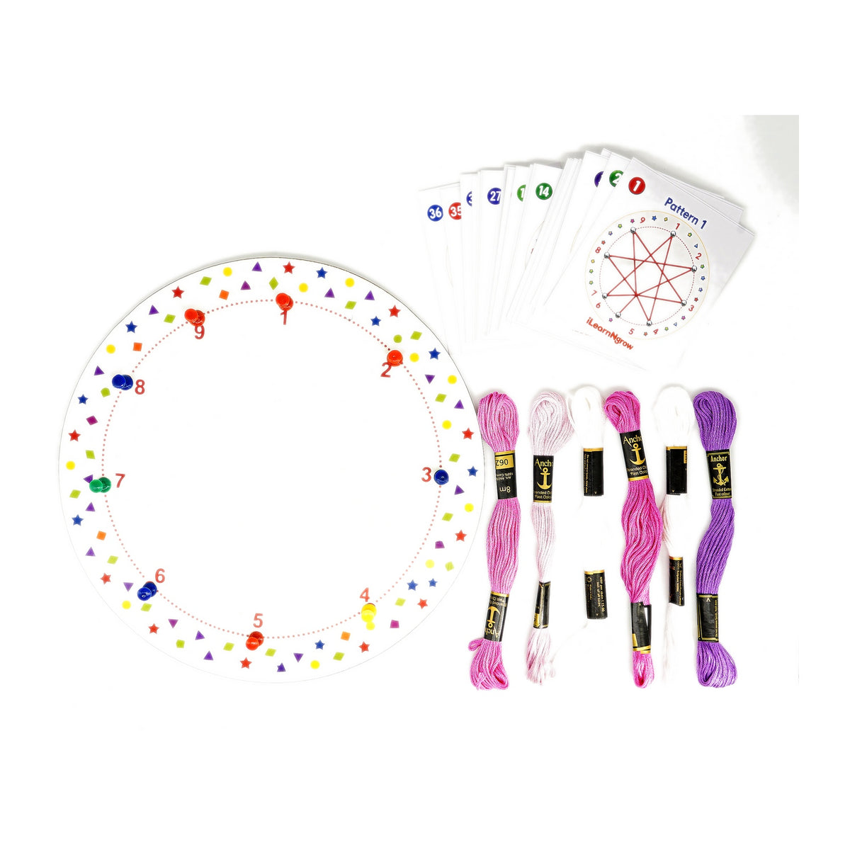 iLearnNGrow Winding Thread Pattern Board with 30 plus pattern cards for Kids Motor Skill Development