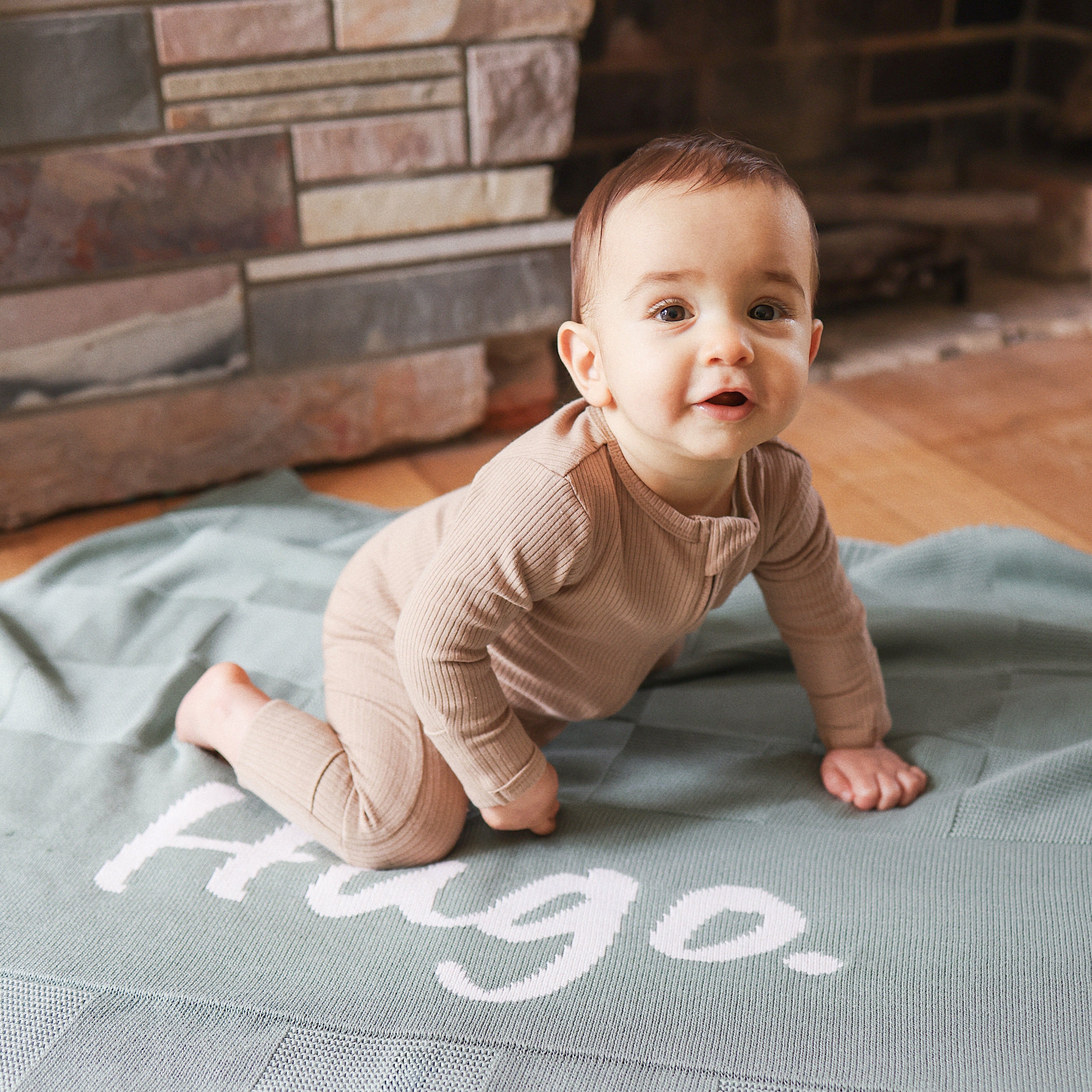 Personalised Name Blanket Collection - Namely Co - Checkerboard - Lilypad / Oatmeal