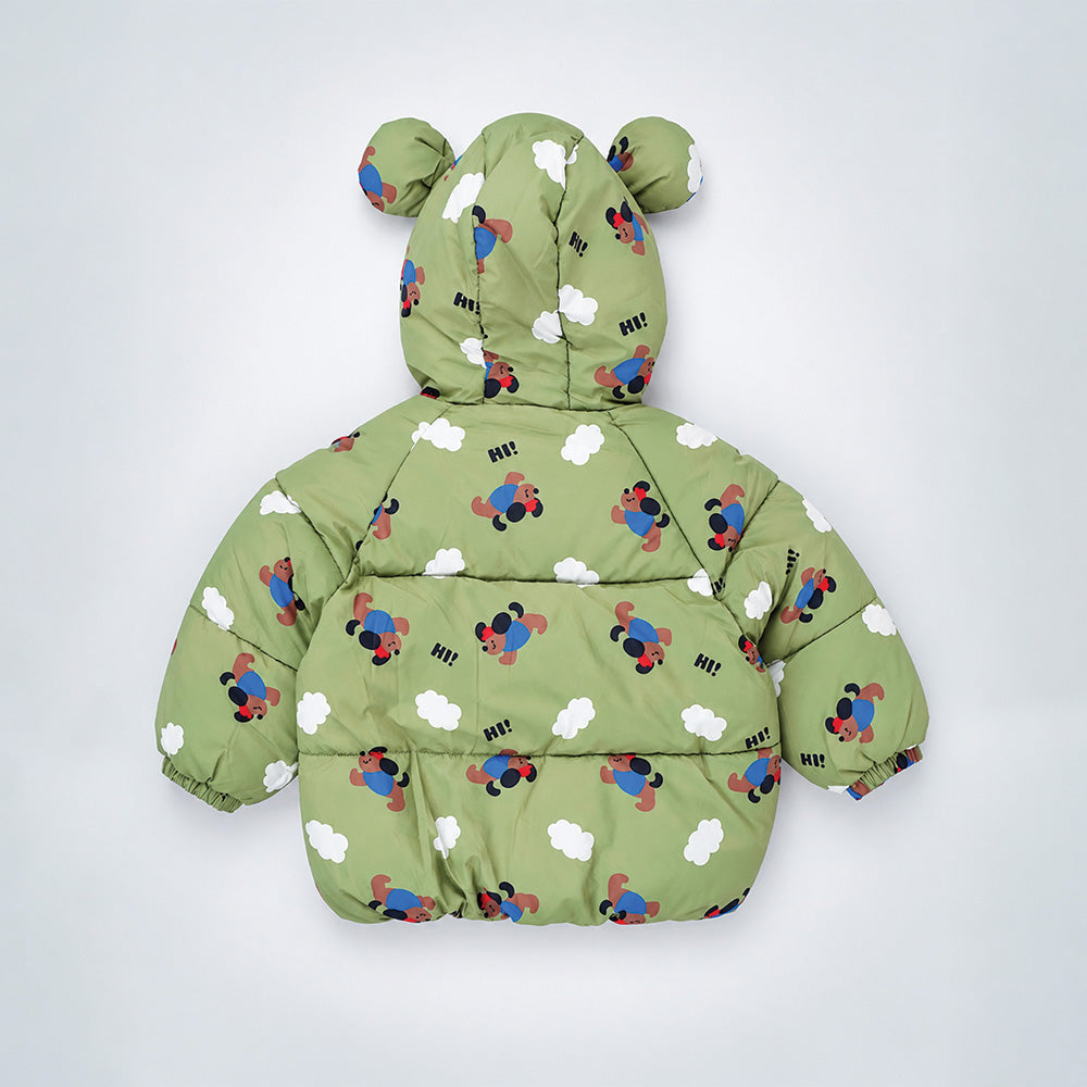 Little Surprise Box Sage Green Puppy & Cloud Quilted Hooded Winter Jacket for Kids