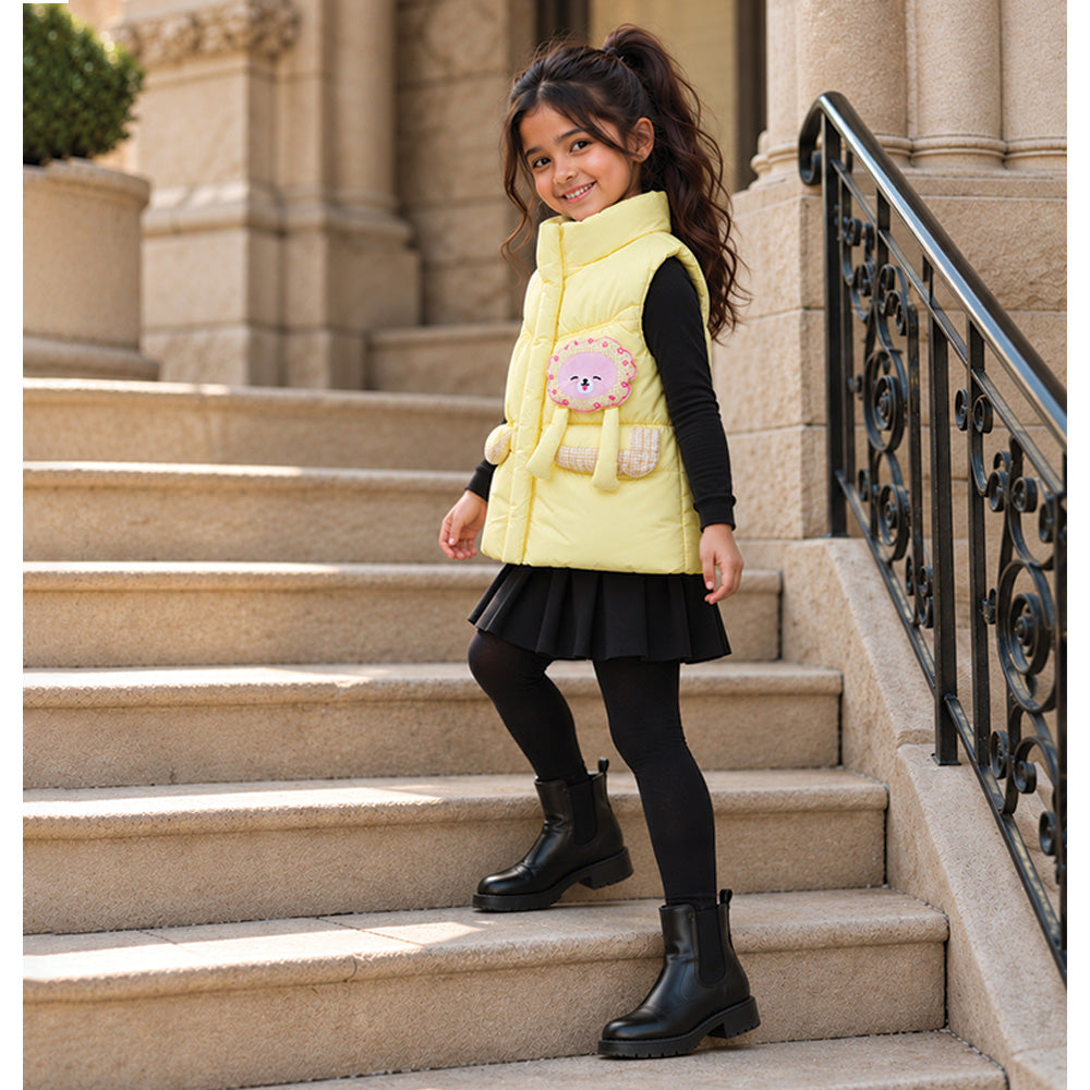 Little Surprise Box Yellow Teddy Puffer Sleeveless Winter Jacket for Kids