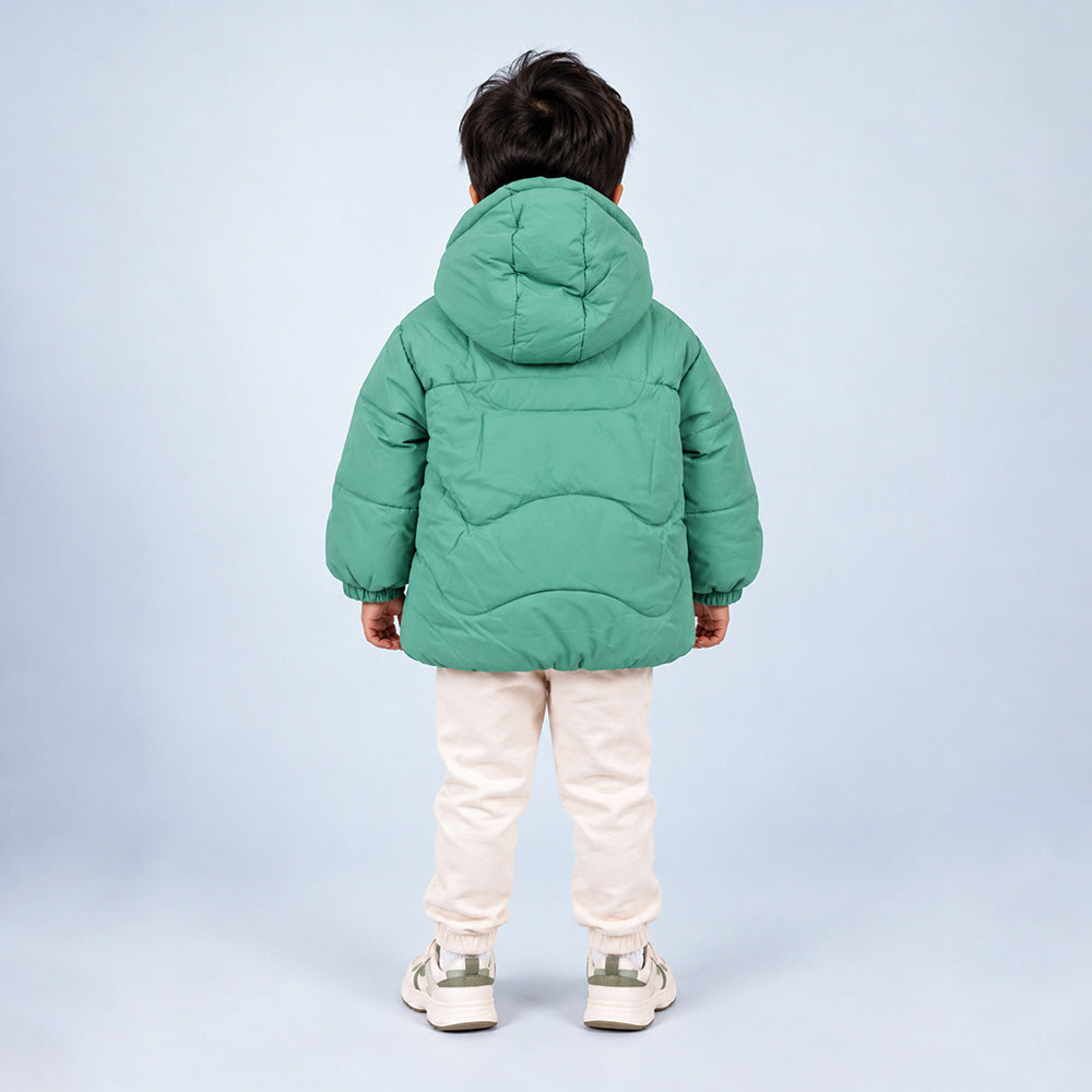 Little Surprise Box Mint Green Dino-Themed Quilted Hooded Winter Jacket for Kids