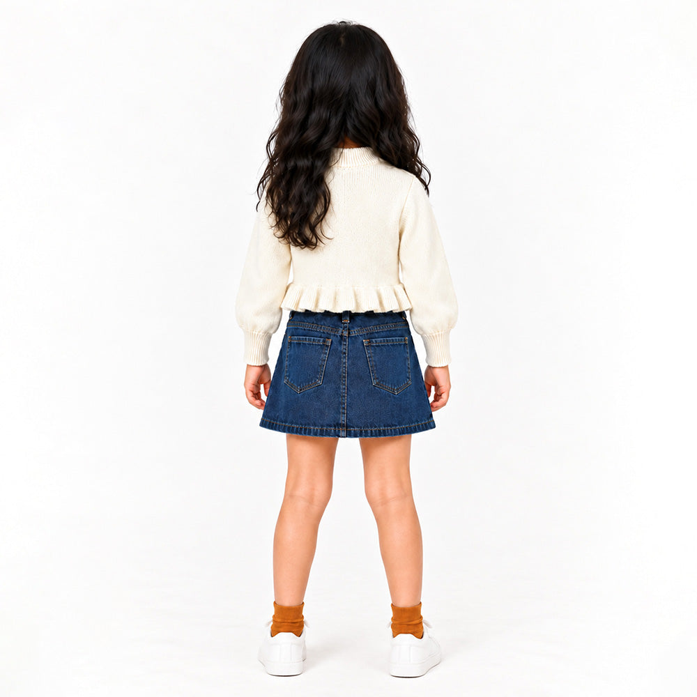 Little Surprise Box, Cream Daisy Knitted Peplum Winter Cardigan Sweater for Girls