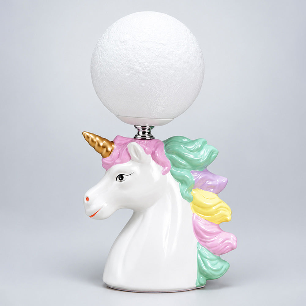 Little Surprise Box, White ceramic Unicorn Moon, side Bed Table Lamp, Kids Room Decor