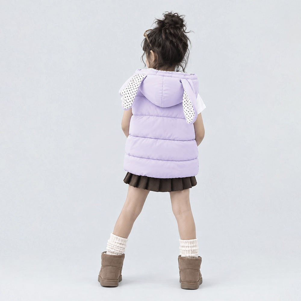 Little Surprise Box Purple Polka Dots Cute Character-Themed Quilted Hooded Sleeveless Winter Jacket for Kids