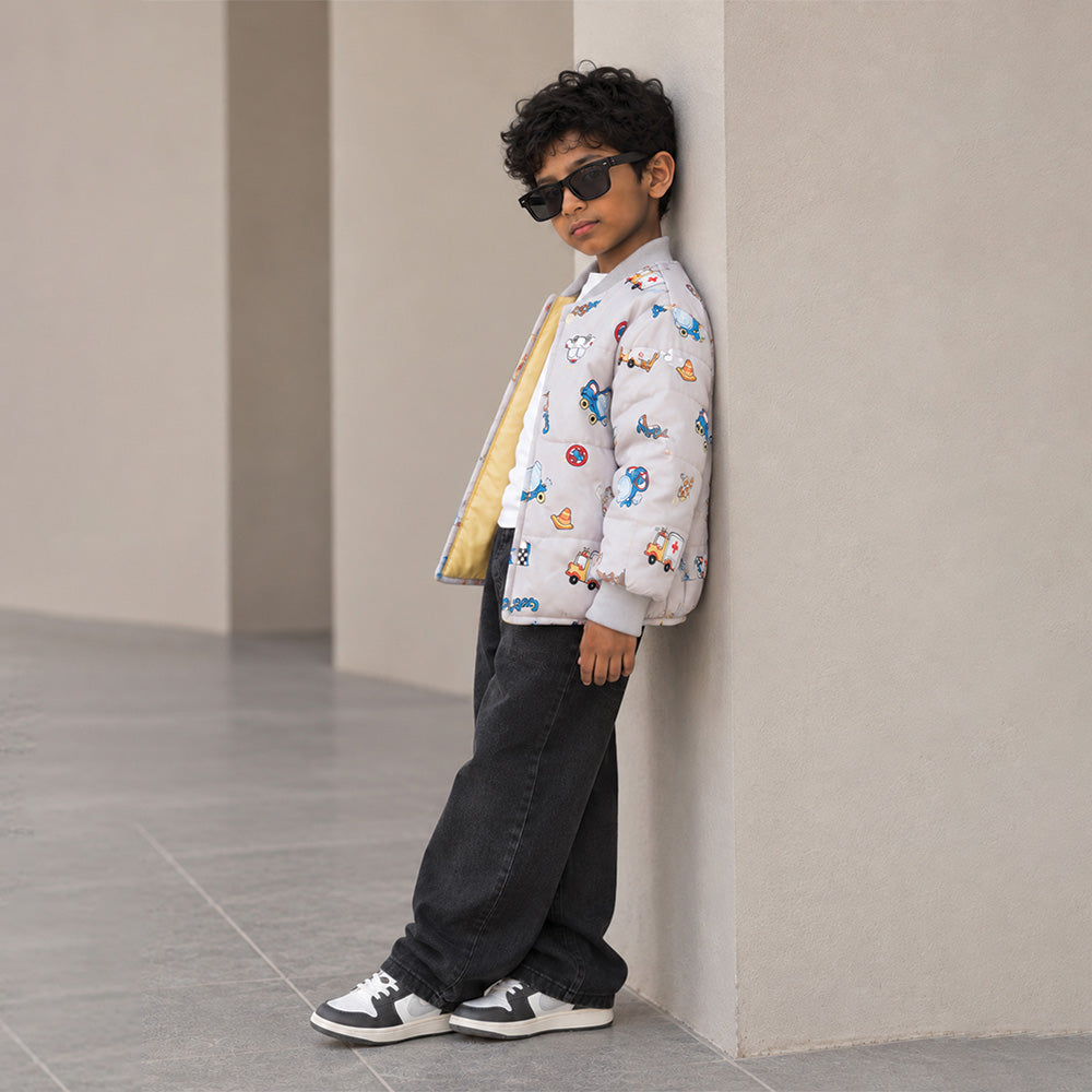 Little Surprise Box Grey Dumper Quilted Bomber Winter Jacket for Kids