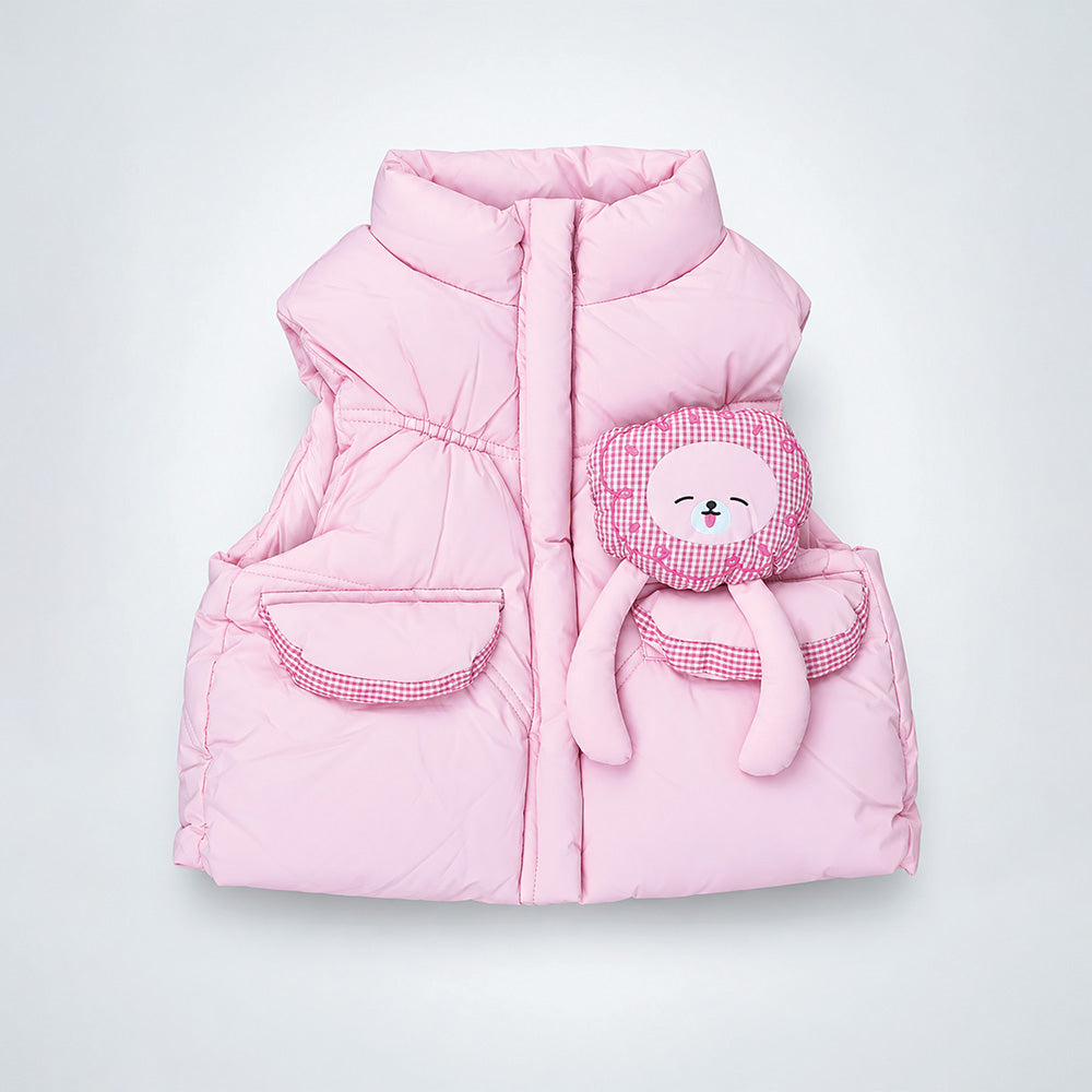 Little Surprise Box Pink Teddy Puffer Sleeveless Winter Jacket for Kids