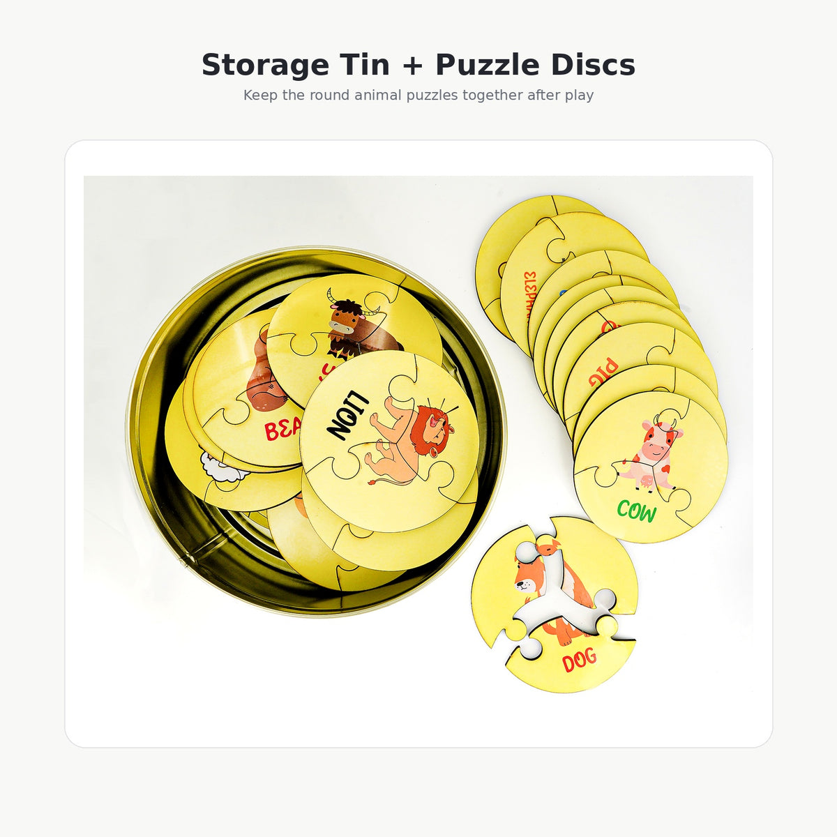 iLearnNGrow 27 Piece Round Animal Puzzle for Kids with Tin Storage Box