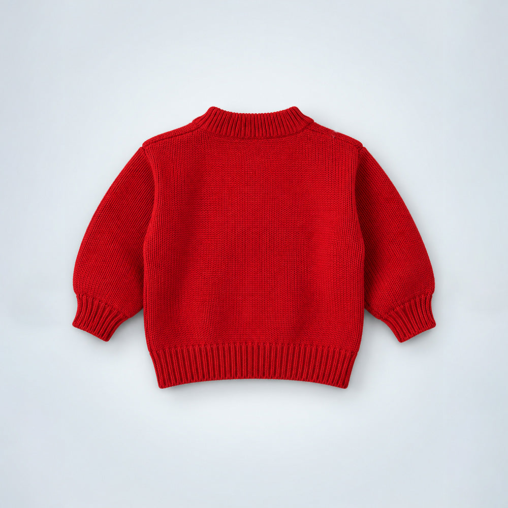 Little Surprise Box, Red Christmas Tree & Gingerbread Knitted Winter Cardigan, Christmas Sweater for Kids