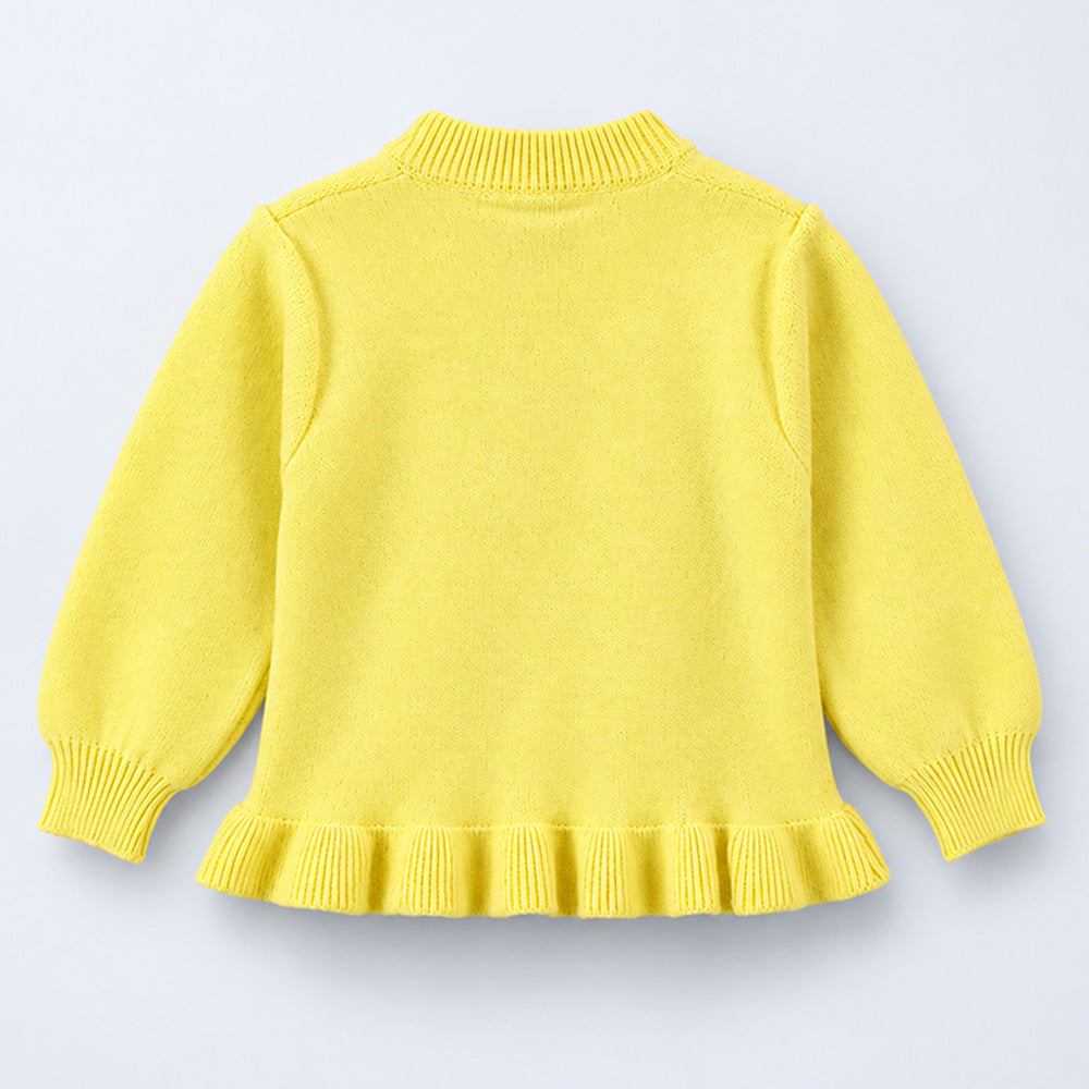 Little Surprise Box, Yellow Daisy Knitted Peplum Winter Cardigan Sweater for Girls