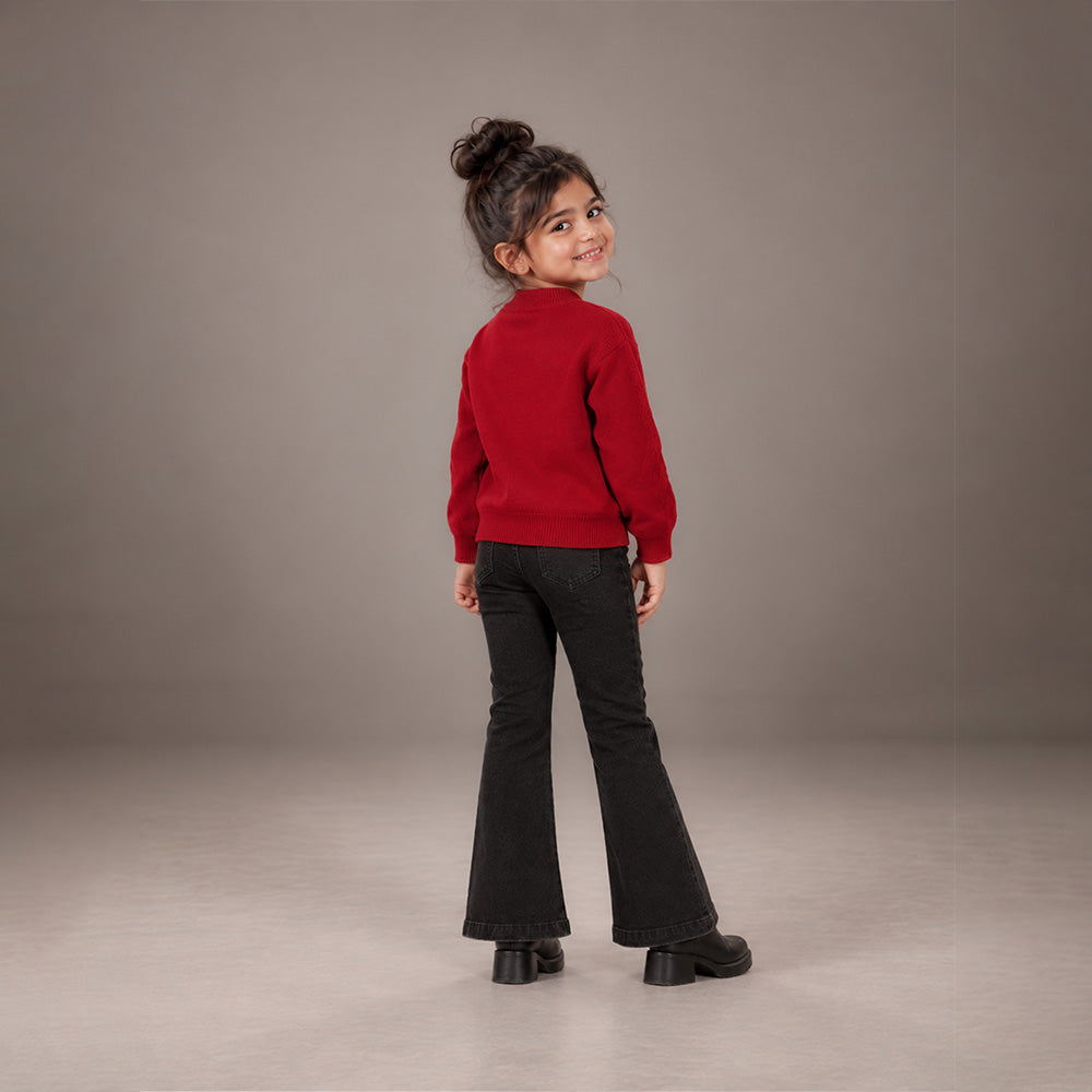 Little Surprise Box, Maroon Cable-Knit Winter Cardigan, Christmas Sweater for Kids