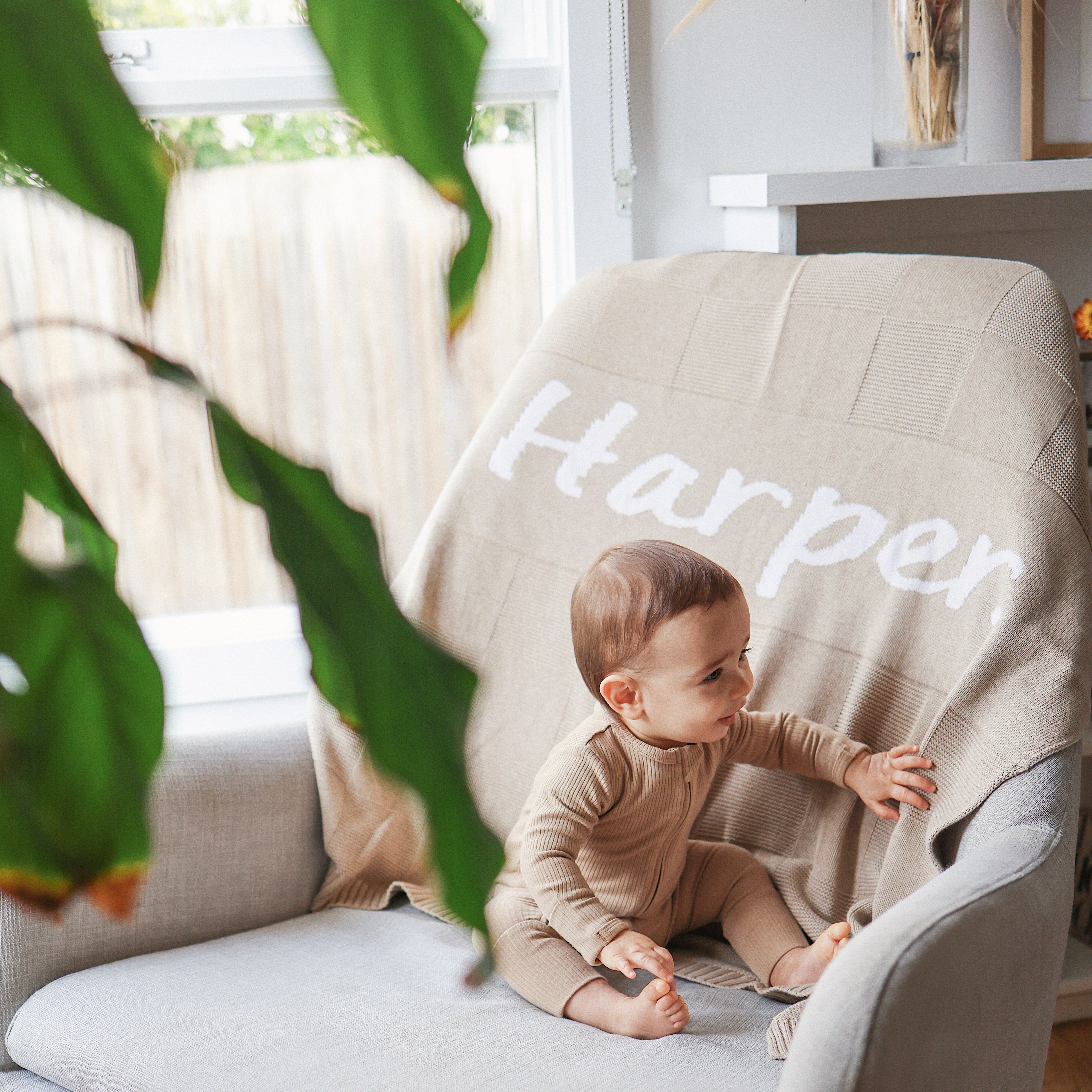 Personalised Name Blanket Collection - Namely Co - Checkerboard - Light Camel / Oatmeal