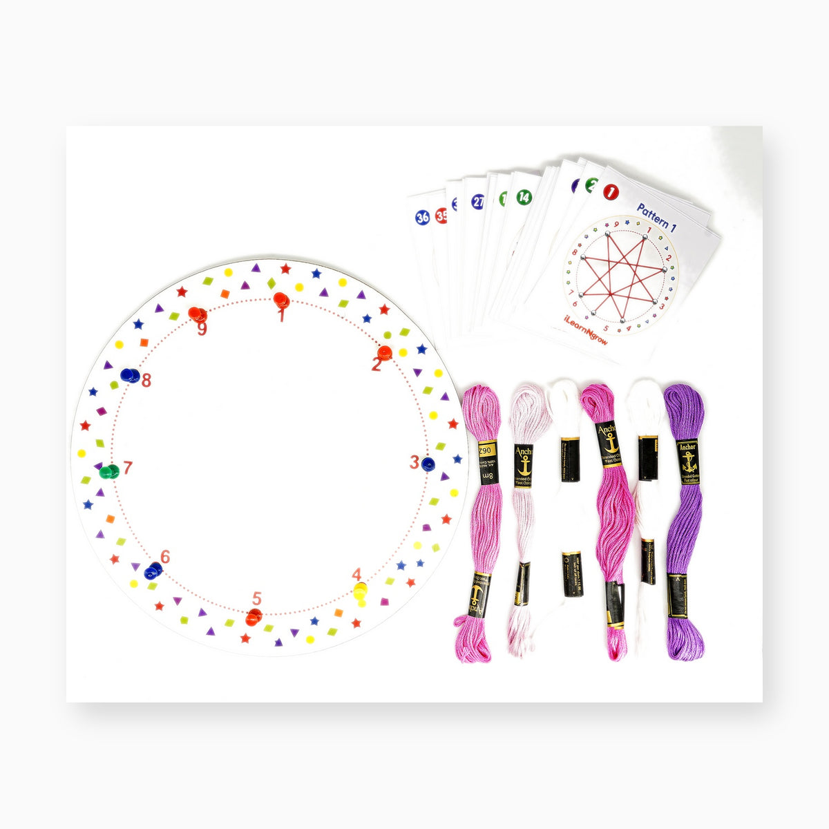 iLearnNGrow Winding Thread Pattern Board with 30 plus pattern cards for Kids Motor Skill Development